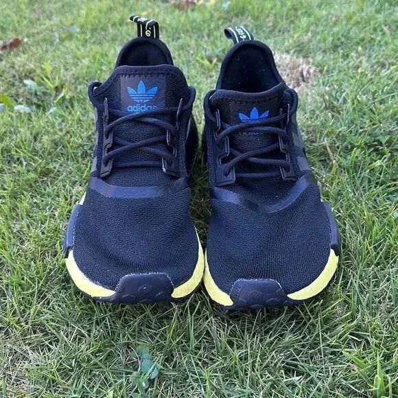 Adidas NMD R1 Core Black Pulse Yellow Blue Boost Shoes - Picture 4 of 11